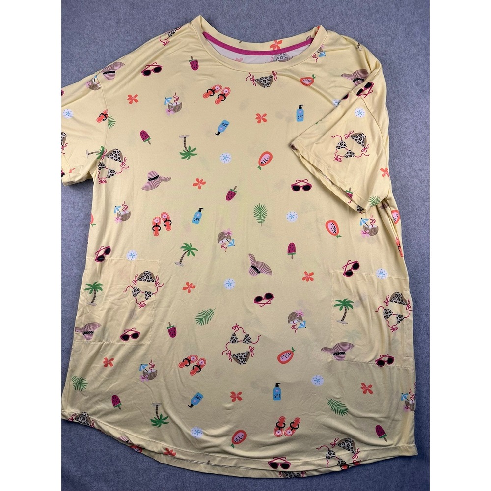 Secret Treasures Womens 2X/3X Yellow Tropical Beach Print Sleep Shirt Nightgown
